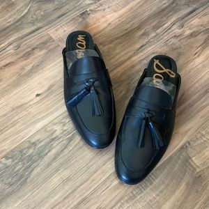 Sam Edelman Paris Tassel Loafers Black Leather Mules